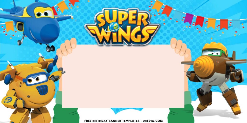 (Free Canva Template) Adorable Super Wings Birthday Backdrop Templates H