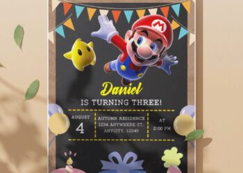 (Free Canva Templates) Adorable Super Mario Chalkboard Birthday Banner Templates