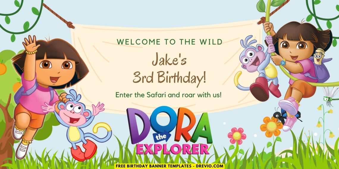 (Free Canva Template) Dora The Explorer Jungle Themed Birthday Backdrop ...