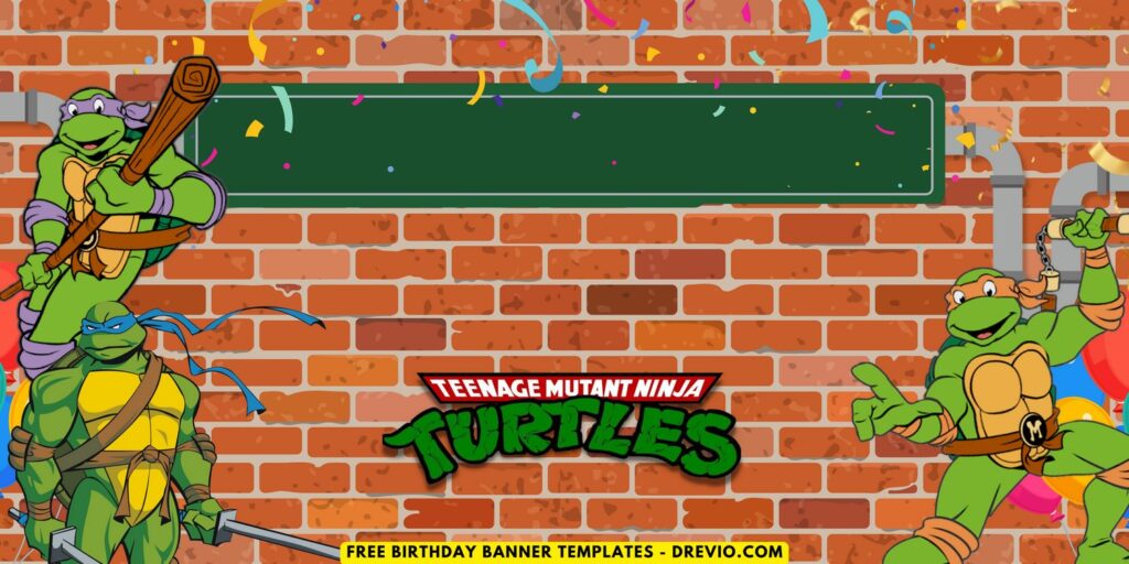 (Free Canva Template) Epic Ninja Turtle Birthday Backdrop Templates B