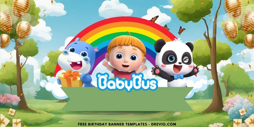 (Free Canva Template) Easy & Fun BabyBus Birthday Backdrop Templates B