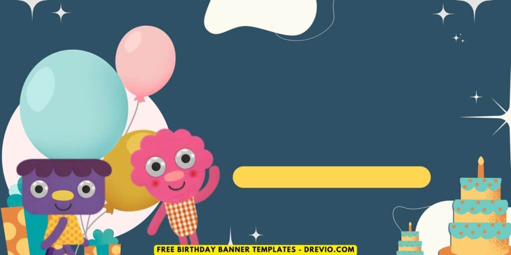 (Free Canva Template) Adorable Noodle And Pals Birthday Backdrop Templates D