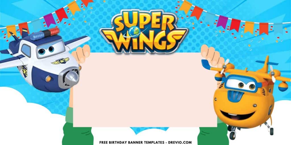 (Free Canva Template) Adorable Super Wings Birthday Backdrop Templates A