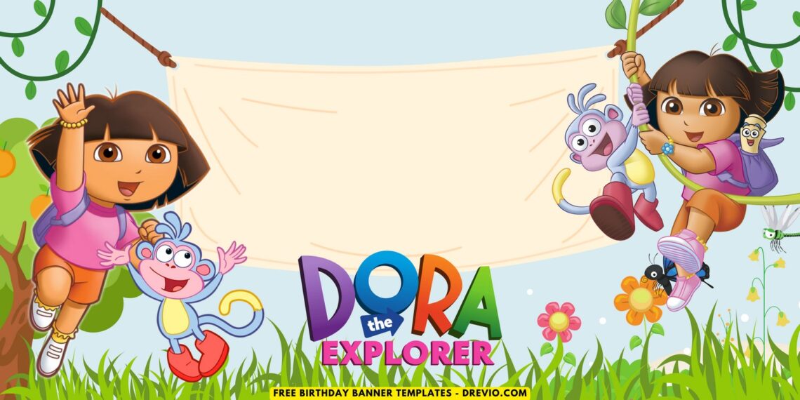 (Free Canva Template) Dora The Explorer Jungle Themed Birthday Backdrop ...