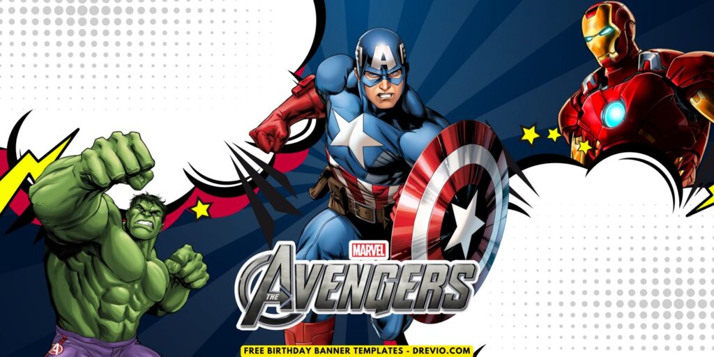 (Free Canva Template) Super Epic Avengers Birthday Banner Templates C