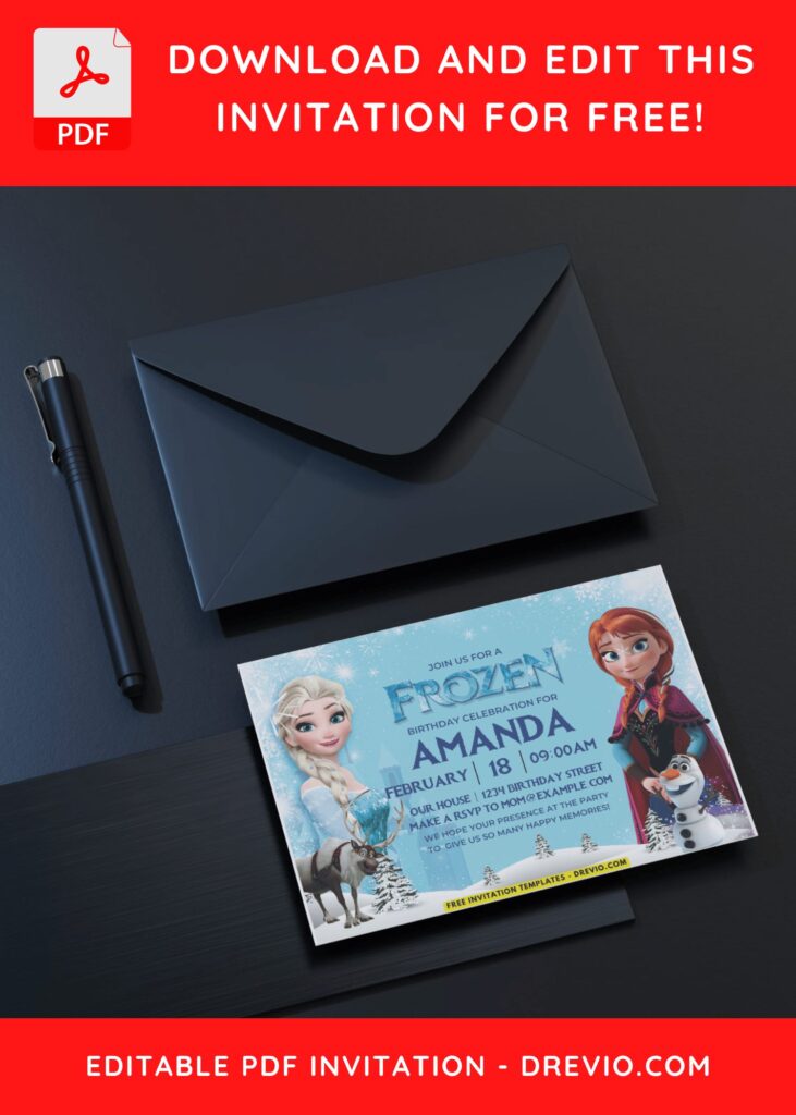 Snowfall Disney Frozen Birthday Invitation with Anna and Olaf