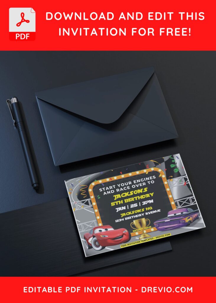 Pixar Cars Invitation With Race Flag