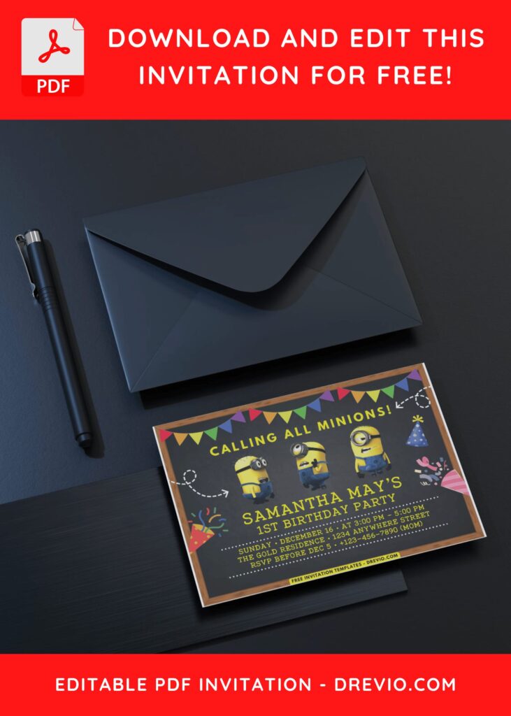 Minion Kids Invitation with Party Popper