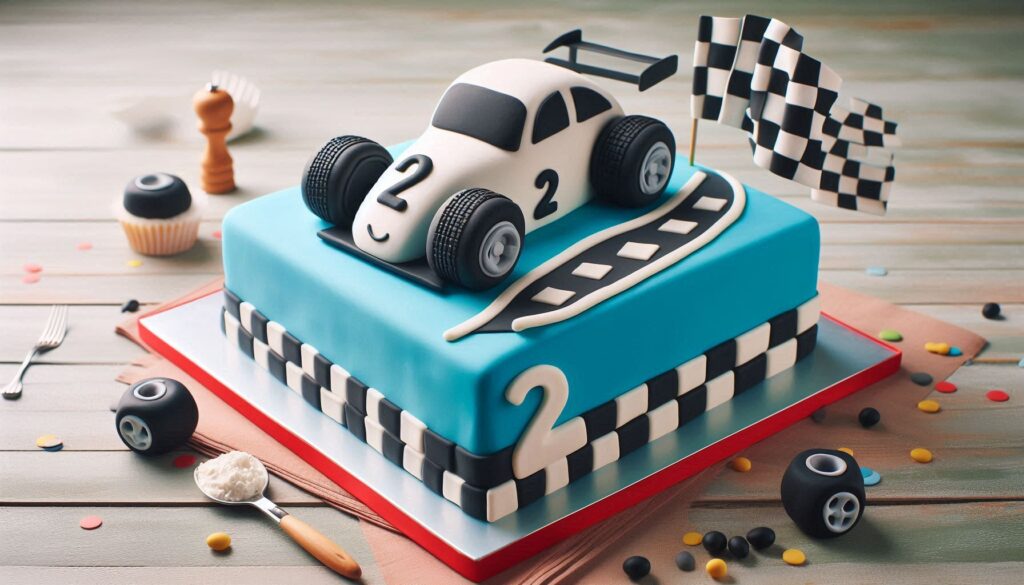 Race theme Birthday Cake with Race flag and sport car