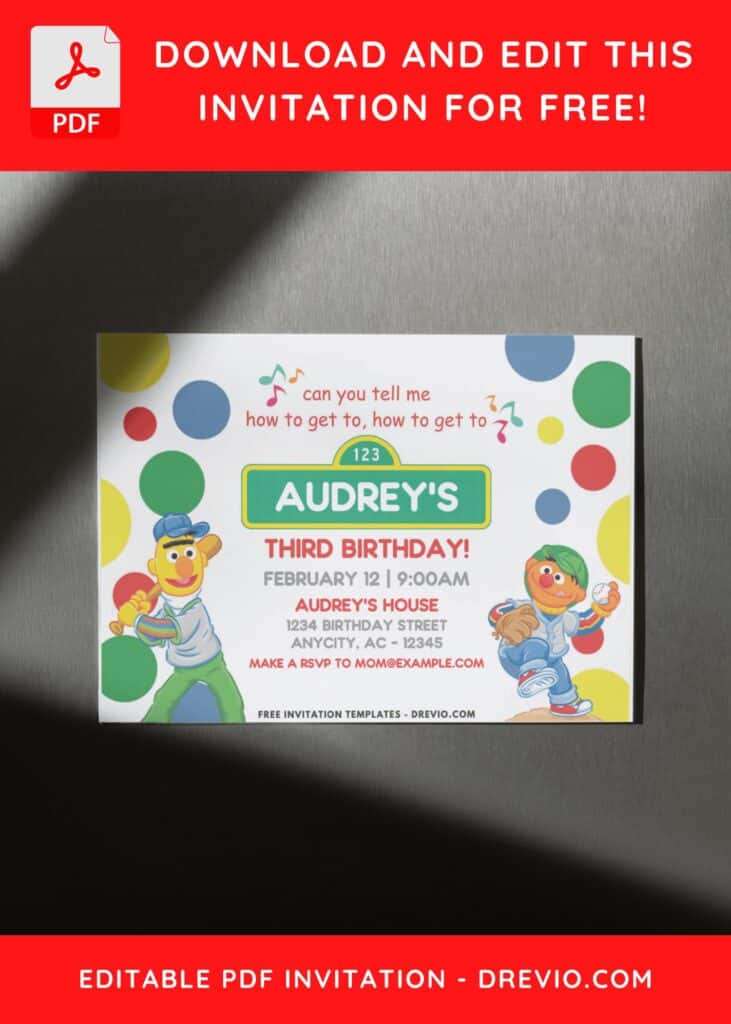 Polka Dots Sesame Street Birthday Invitation with editable text