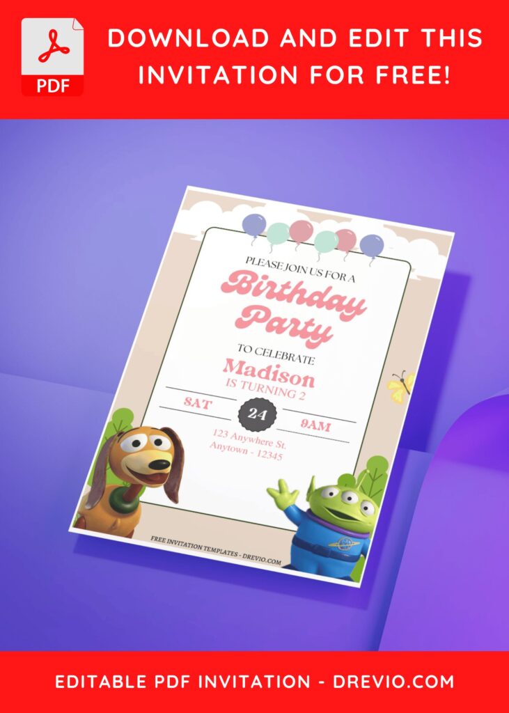 Toy Story Birthday Invitation with Slinky and Aliens