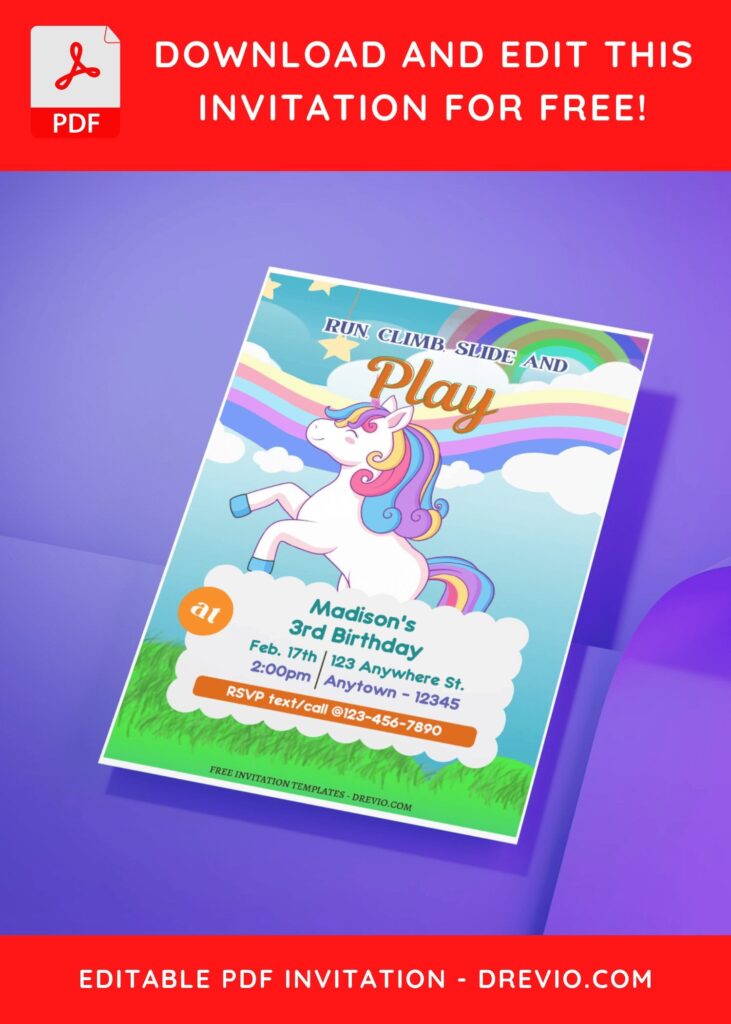 Rainbow Mane Unicorn Invitation