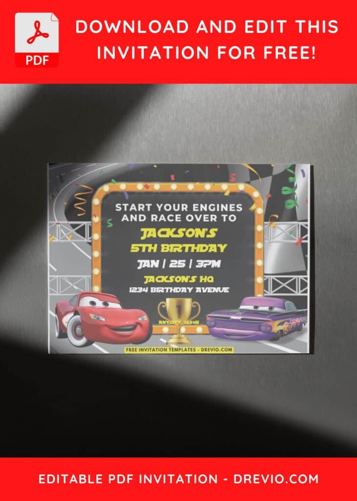 Lightning McQueen Birthday Invitation