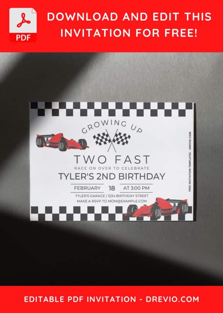 Kids Invitation With F1 Race Car