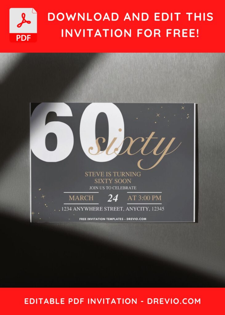 Elegant Gold Glitter 60th Birthday Invitation