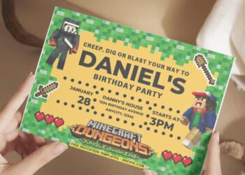 (Free PDF Invitation) Minecraft Dungeon Birthday Invitation