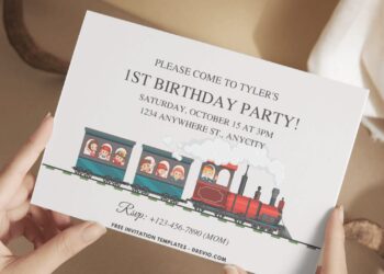 (Free PDF Invitation) Steam Train Children Birthday Invitation