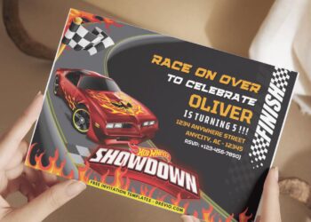 (Free PDF Invitation) Blazing Hot Wheels Race Theme Birthday Invitation