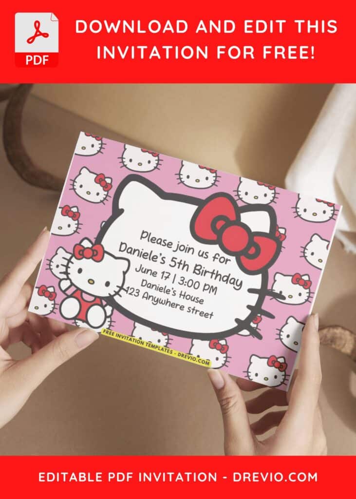 Hello Kitty Birthday Invitation with Hello Kitty Background