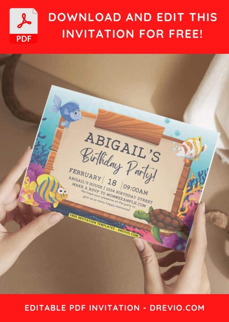 Under The Sea Theme Birthday Invitation with Sea Turtle