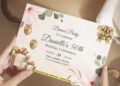 Chic Boho Floral Greenery 50th Birthday Invitation with gold balloons
