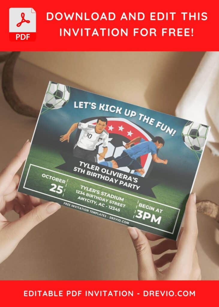 Football Soccer Field Theme Birthday Invitation with Football badge