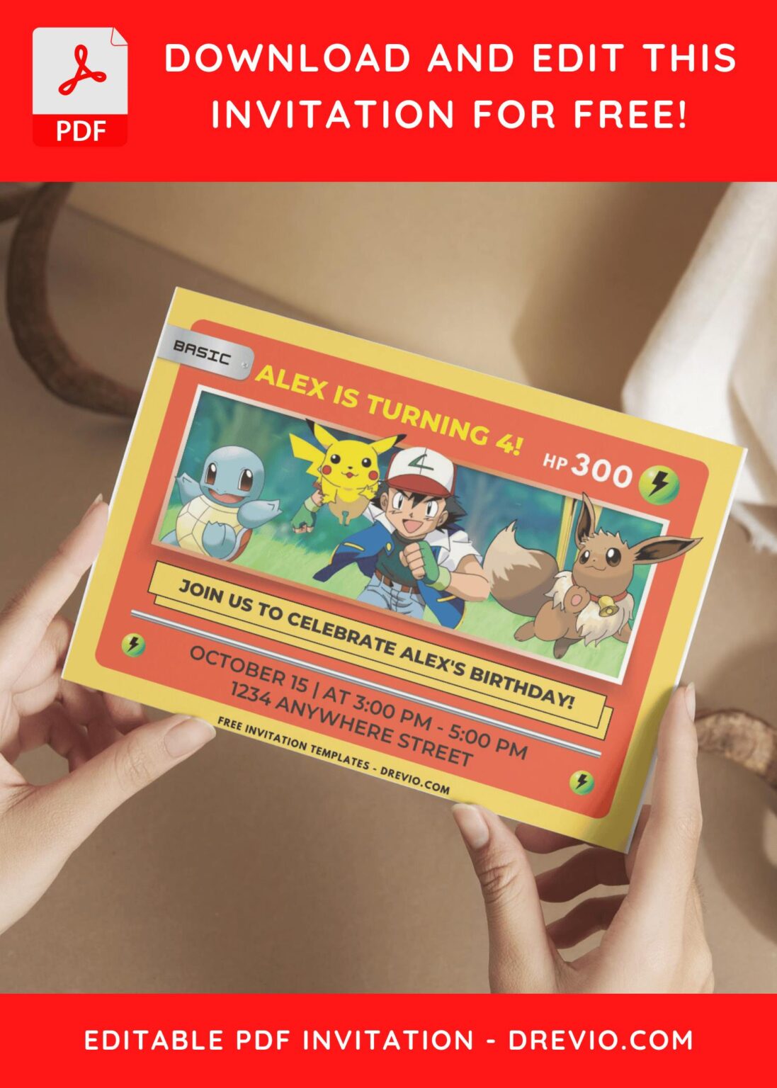 (Free PDF Invitation) Pokemon Card Theme Birthday Invitation H ...