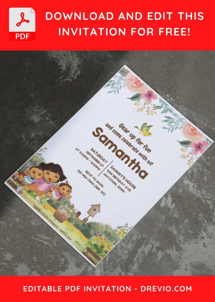 Invitation Template of (Free PDF Invitation) Watercolor Garden Dora Birthday Invitation 8