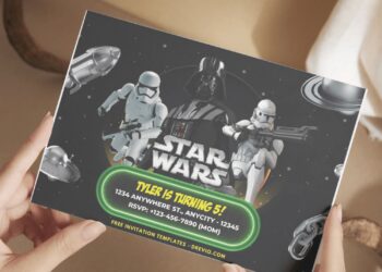 Star Wars Birthday Invitation with metallic ufo