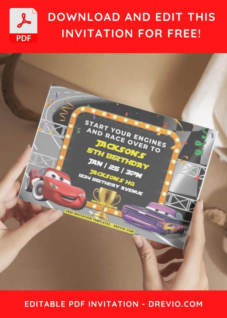 Pixar Cars Invitation With Lightning McQueen