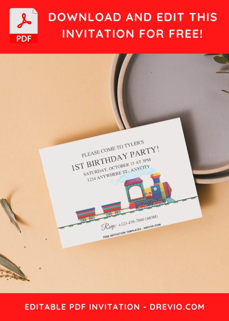 Choo Choo Train Themed Birthday Invitation