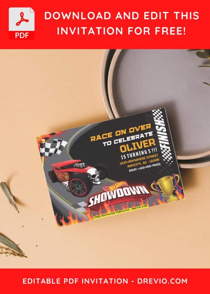 Invitation Template of (Free PDF Invitation) Hot Wheels Race Birthday Invitation 7