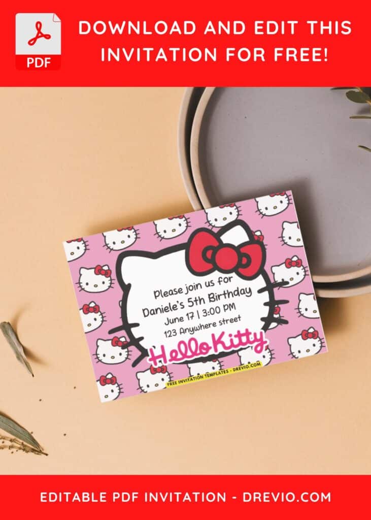 Hello Kitty Birthday Invitation with pink background