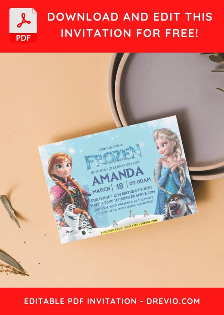 Snowfall Disney Frozen Birthday Invitation with Snow background