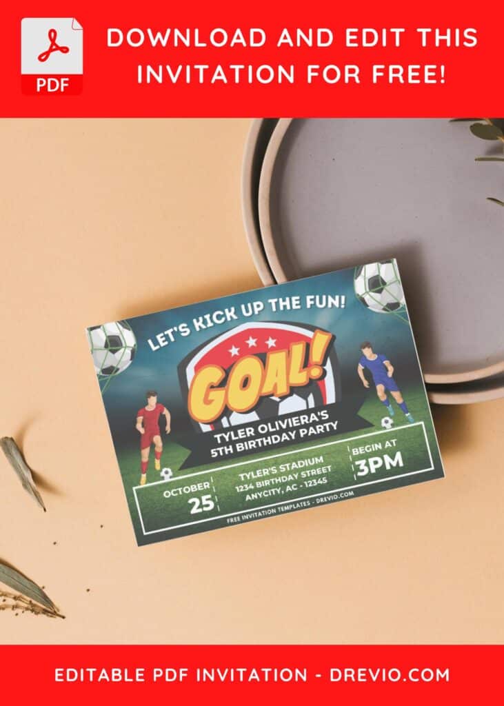 Football Soccer Field Theme Birthday Invitation with Football player