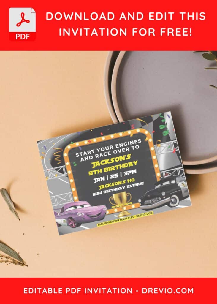 Pixar Cars Invitation With editable text