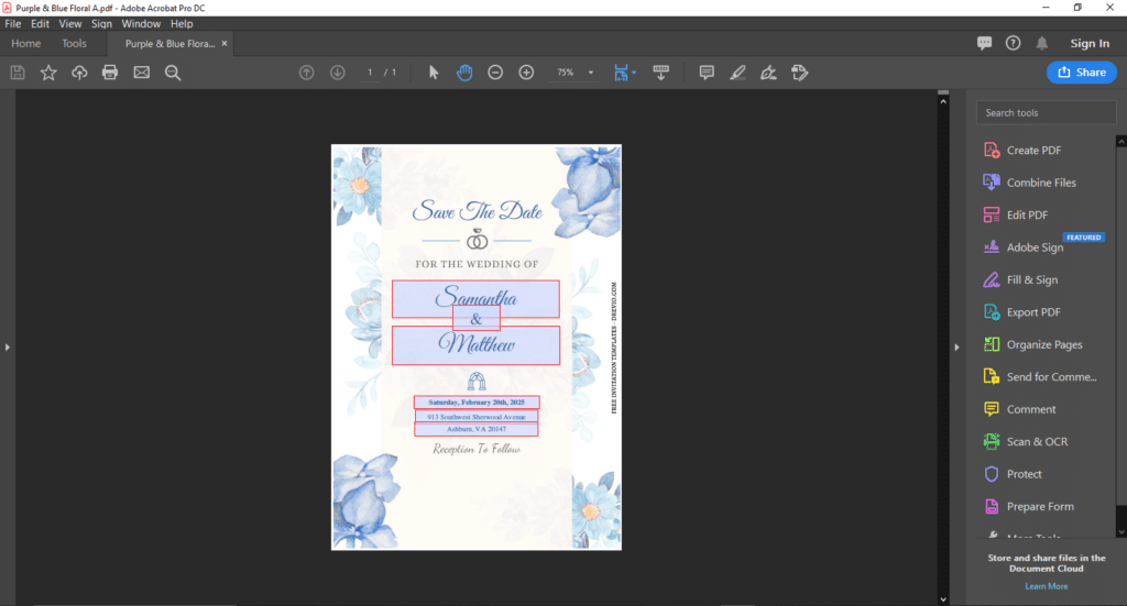 Preview Of Editing Page - Purple Blue Floral