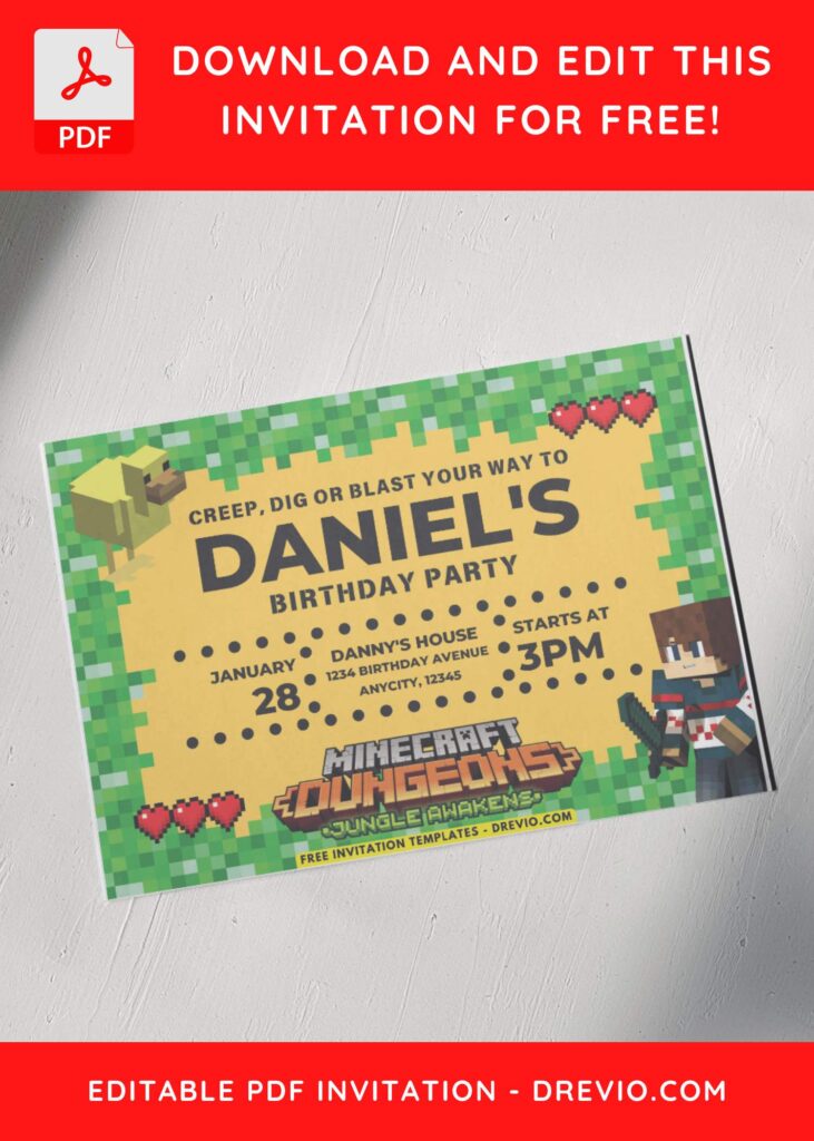 Invitation Template of (Free PDF Invitation) Minecraft Dungeon Birthday Invitation 6