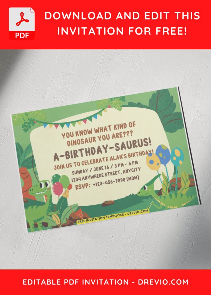 T-Rex and Parasaur Dino Birthday Invitation