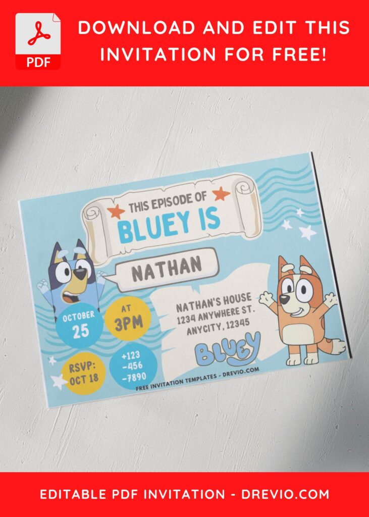 Invitation Template of (Free PDF Invitation) Bluey Swirl Of Fun Birthday Invitation 6