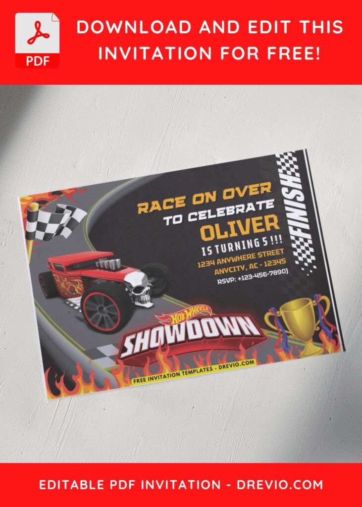 Invitation Template of (Free PDF Invitation) Hot Wheels Race Birthday Invitation 6