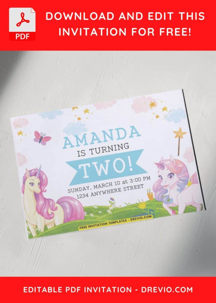 Sparkling Pink Mane Unicorn Birthday Invitation