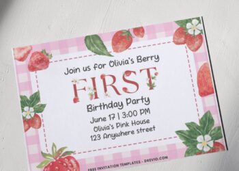 Watercolor Red Strawberry Invitation