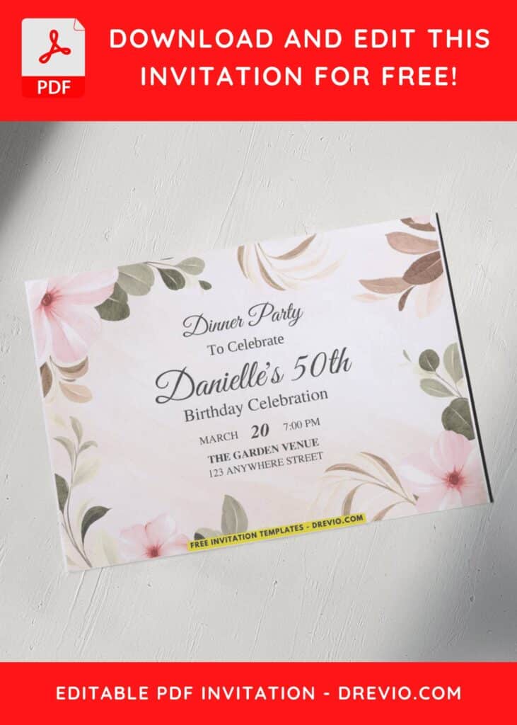 Chic Boho Floral Greenery 50th Birthday Invitation with eucalyptus