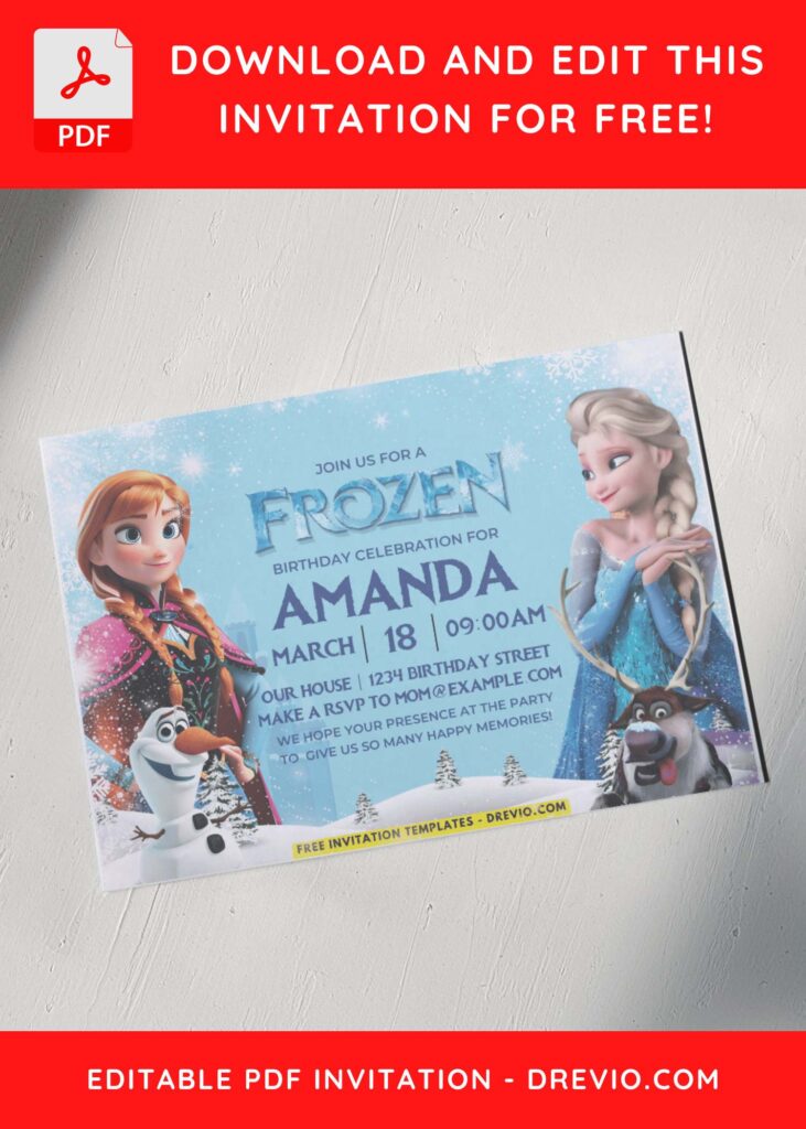 Snowfall Disney Frozen Birthday Invitation with Olaf