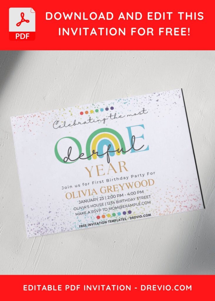 Simple Rainbow ONEDERFUL First Birthday Invitation