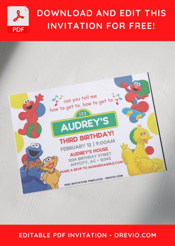 Polka Dots Sesame Street Birthday Invitation with Skateboarding Elmo