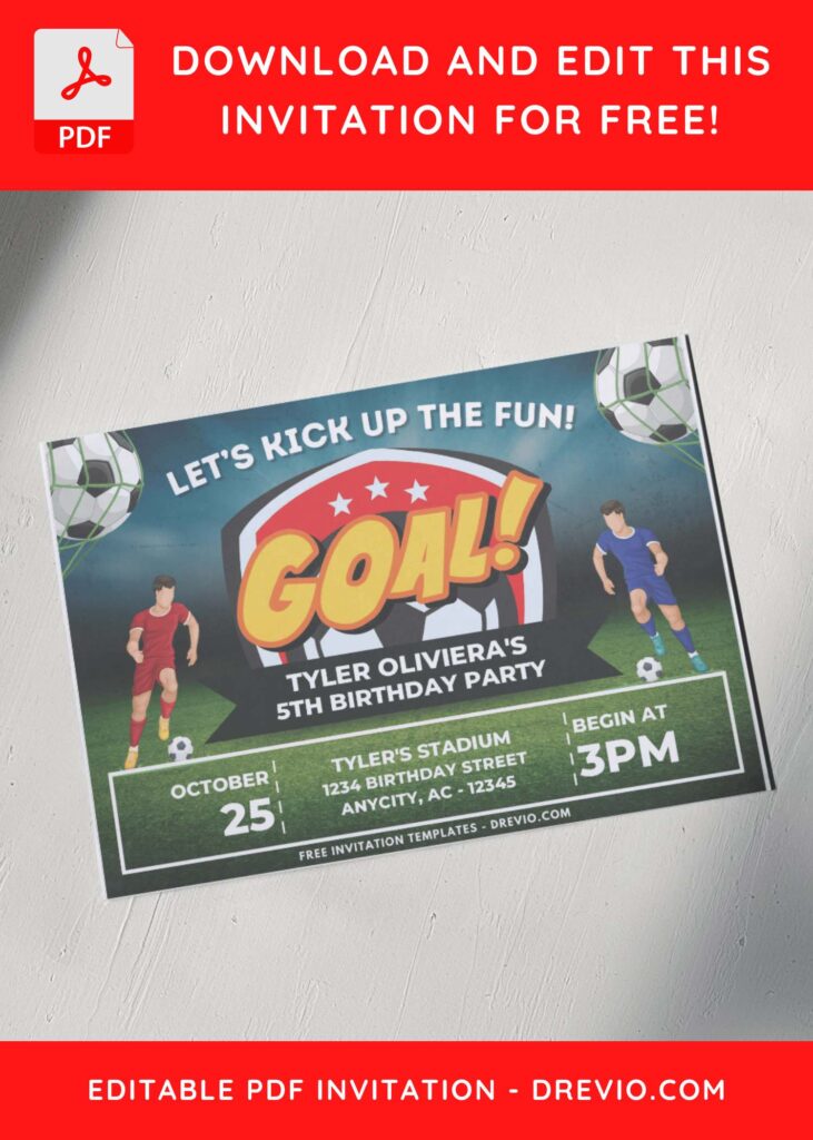 Football Soccer Field Theme Birthday Invitation with field background