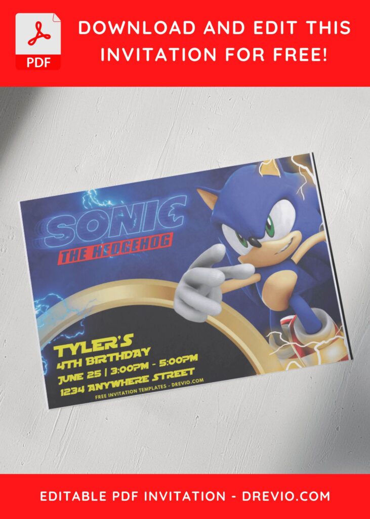 Speedy Fun Sonic Birthday Invitation