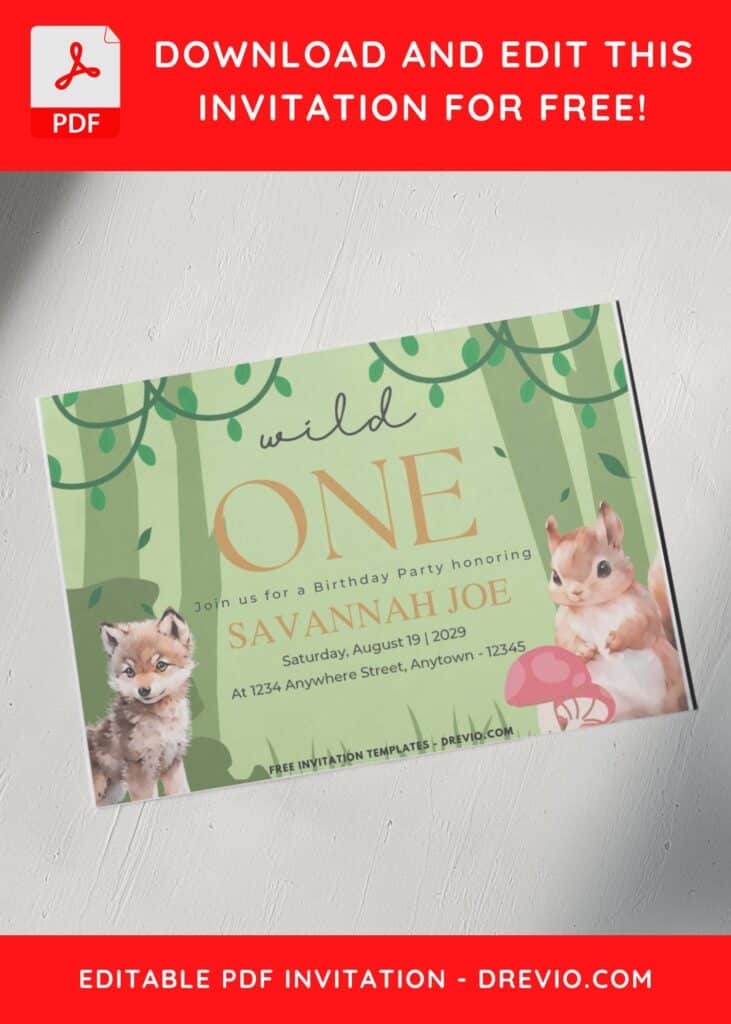 Jungle Wild One Birthday Invitation